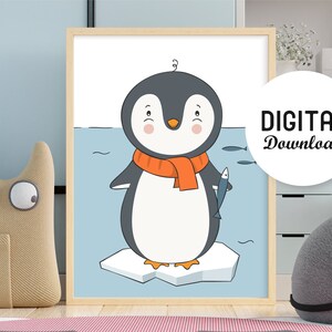 Penguin Printable Nursery Art, Kids Penguin Art Print, Baby Animal Prints, Nursery Decor, Printable Wall Art, Digital Download, Penguin Gift