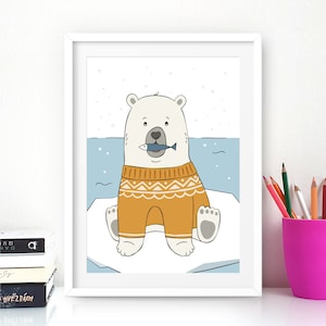 Polar Bear, Animal Nursery Print, Polar Bear Decor, Kids Room Decor, Kids Playroom Wall Art Poster, Cute Girls or Boys Print