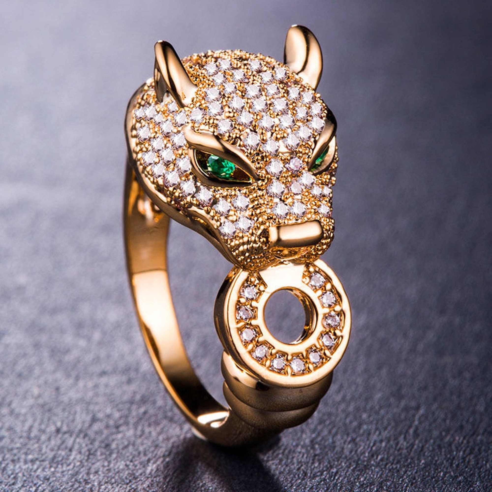 Panther Shape Diamond Ring, Jaguar Shape Iced Out Diamond Ring