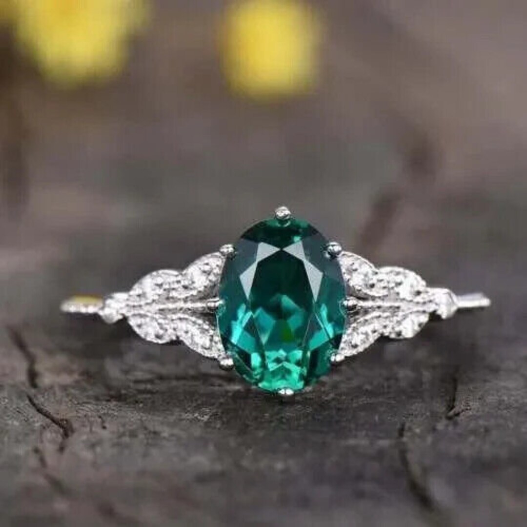 Art Deco Green Oval Cut Engagement Ring, Art Deco Diamond Ring, Vintage ...