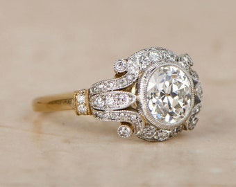 Art Deco Round Cut Diamond Ring, Edwardian Engagement Ring, Antique Wedding Ring, Iconic Retro Vintage Engagement Ring, OEC Diamond Ring