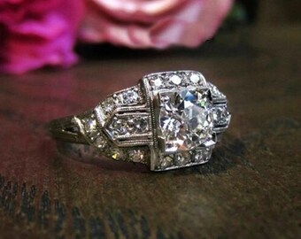 Round Old European Cut Diamond Ring, Miligrain Vintage  Victorian Ring, Antique Art Deco Engagement Ring, Attractive Edwardian Diamond Ring