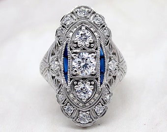 Vintage Lozenge Dinner Ring, Antique Art Deco Engagement Ring, Edwardian Wedding Ring, Old European Cut Diamond Ring, Antique Diamond Ring