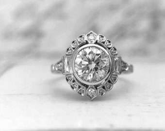 Retro Antique Art deco Diamond Ring, Old European Cut Diamond Vintage Ring, Edwardian Engagement Ring, Vintage Victorian Engagement Ring