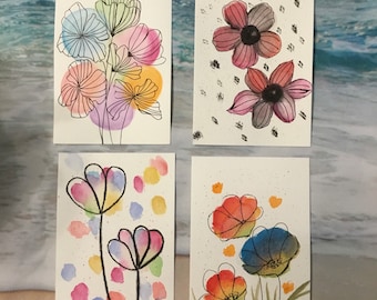 Handmade Cards Original Watercolor Notecards With Flowers - Etsy