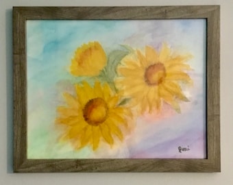 Sunflower Watercolor Painting, Watercolor Painting, Flower Painting, Wall Art, Art Decor, Watercolor Flower Painting