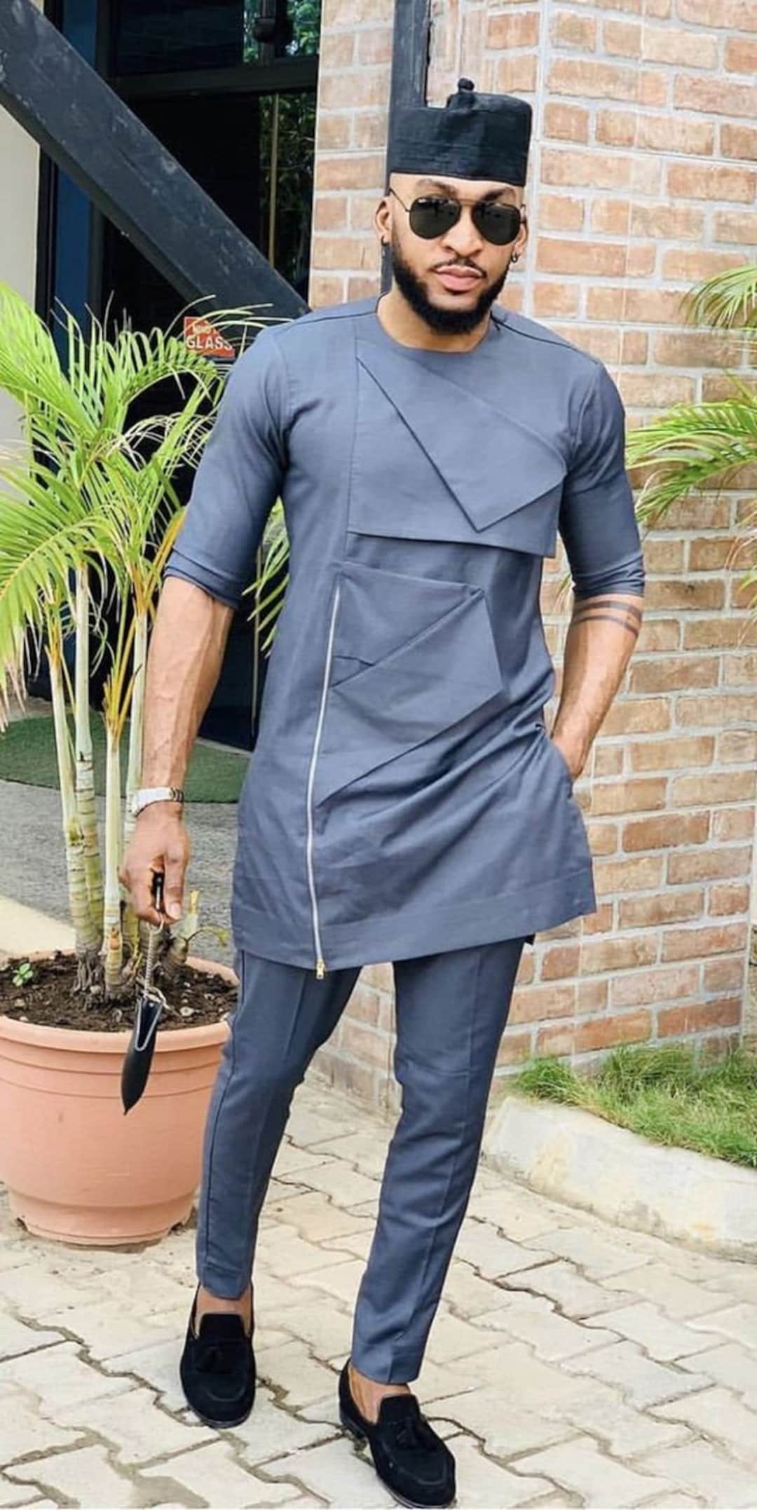 Gray African Men Attire, Nigerian Men Attire, African Wedding Suit