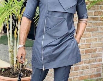 Gray African Men Attire, Nigerian men Attire, African wedding suit, Gift for husband, groomsmen suit, black history shirt, dashiki hoodie