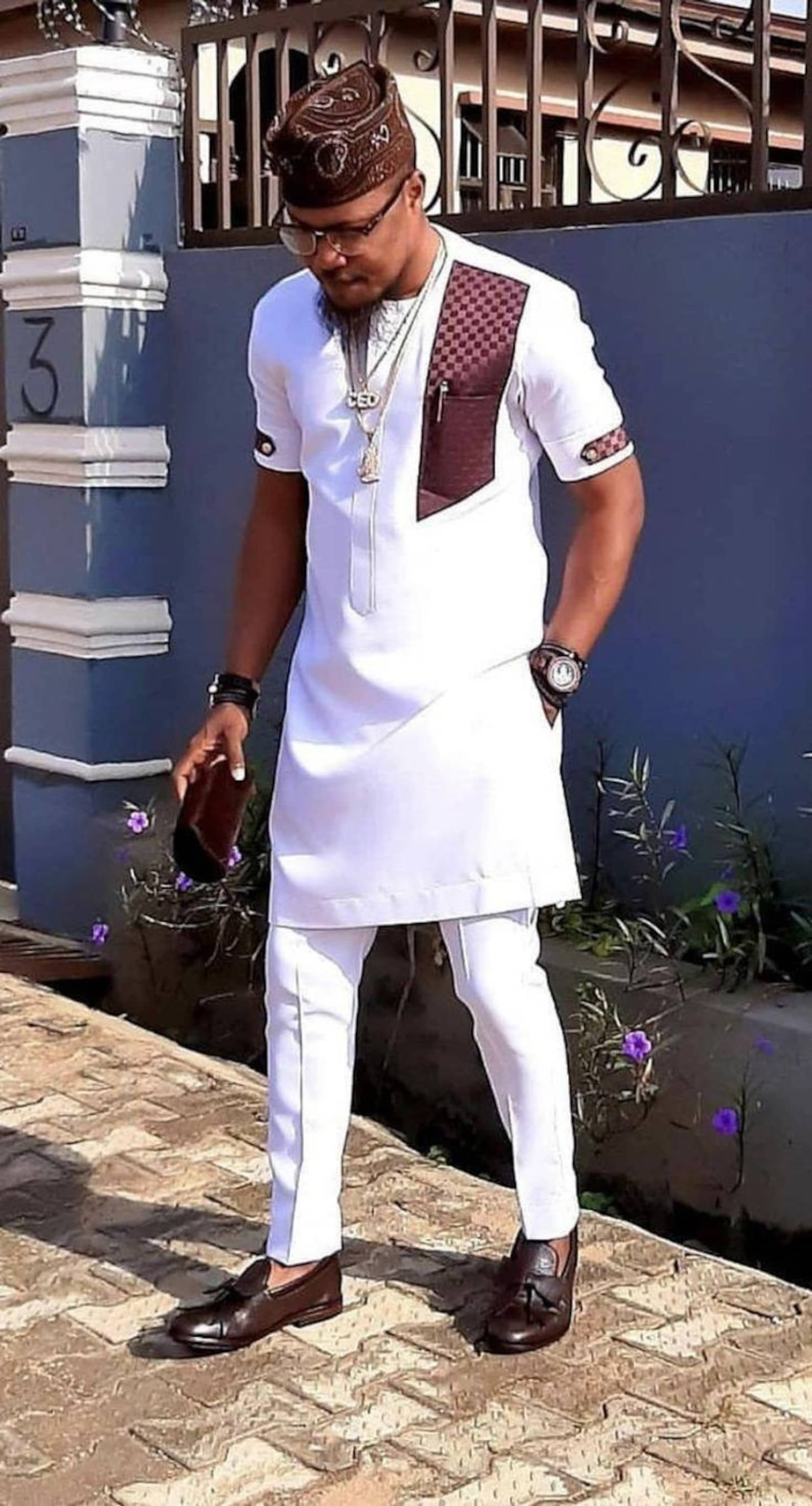 African Men Clothing Kaftan African Men Shirt and Down White Etsy