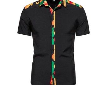 Men's African Print Shirt | Handmade Black Short Sleeve Top