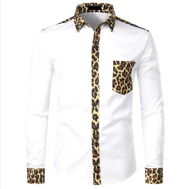 African Mens Shirt | White Top, Leopard Print | Handmade - Etsy