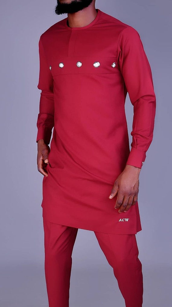 African Men Clothing Kaftan African Men Shirt and Down Red - Etsy