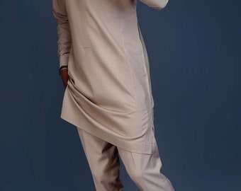 Beige African men's clothing,African men outfit,African men's suit,Dashiki for men,Africa Men Caftan,African Groomsmen suit,African Senator