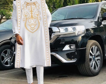 AGBADA branco, AGBADA para homens, AGBADA africano, terno de casamento africano, terno de padrinhos, terno de noivo, terno africano de 3 peças, roupas masculinas, dhl