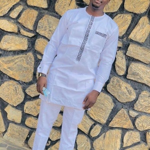 Abbigliamento da uomo africano / Camicia da uomo africano caftano e piumino bianco / Camicia da uomo Dashiki / Abbigliamento africano da famiglia / Abbigliamento da uomo africano / DHL