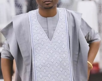 Men's White African Agbada Suit, Handmade Formal Wear