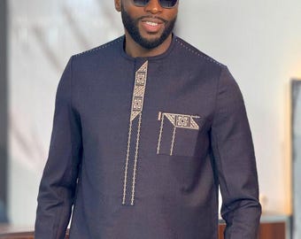 Embroidered African Men's Suit, Senator Wear, Groomsmen Attire