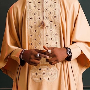 Agbada bordado, traje de boda africano para hombre, Buba Sokoto marrón