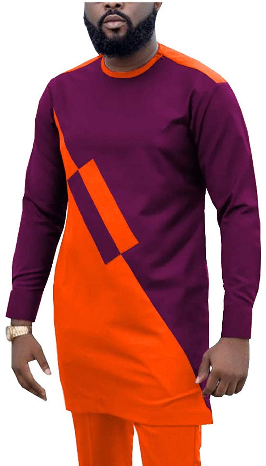 African Wear Men Clothing Kaftan African Men's Wear Orange Dashiki Mens