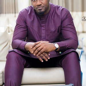 African Attire Men | African Suit| Kaftan African Men Shirt and Pant Purple | Dashiki Men Suit| Senator Wear| African Men's Clothing|