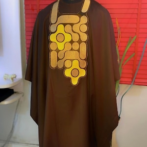 Embroidered Brown Agbada, African Men&#39;s Suit, Wedding Attire