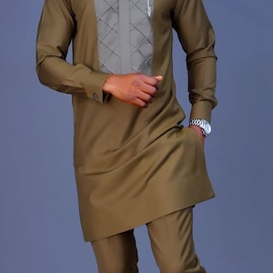 Traditionelle Herrenkleidung, afrikanische Herrenbekleidung, afrikanische Herrenbekleidung, afrikanischer Hochzeitsanzug, Groomsmen-Anzug, Bräutigamanzug, Herren-Senator-Anzug