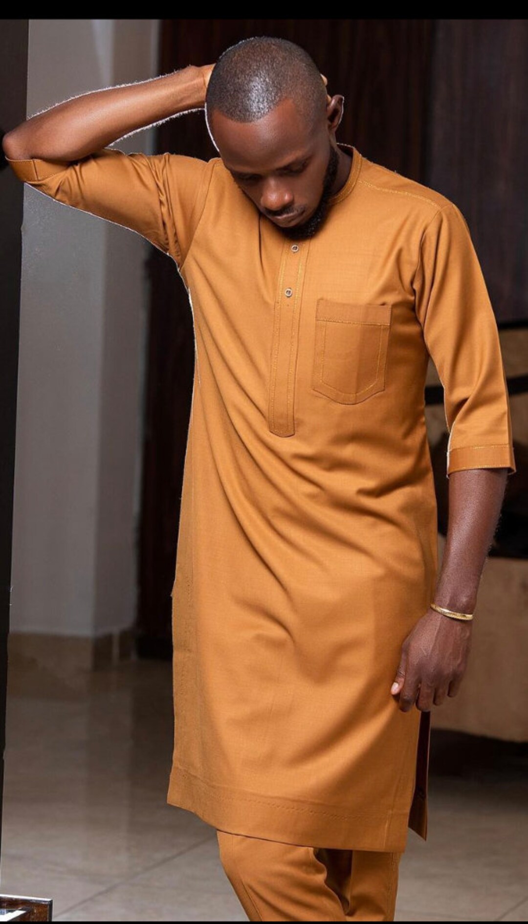 African Men Clothing Kaftan African Men Shirt and Down Gold Dashiki