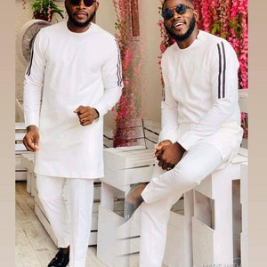African Men Clothing | Kaftan African Men Shirt and Down White | Dashiki Mens Shirt| Family African Wear | African Men&#39;s Clothing|