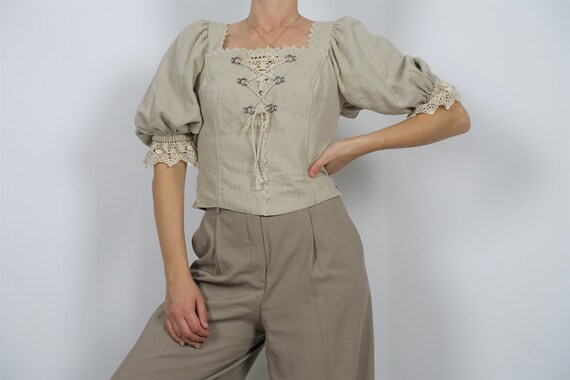 100% linen puff sleeve blouse