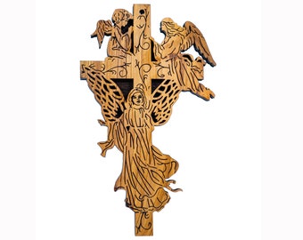 Olive Wood Angels Cross