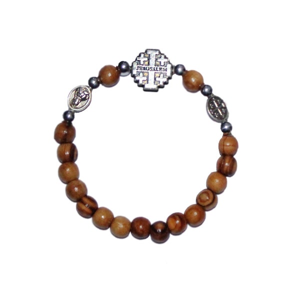 Olive Wood Bracelet , Jerusalem Cross Bracelet