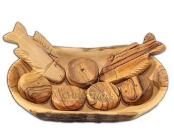 Miracle Of Five Loaves and Two Fish Olive Wood Plate