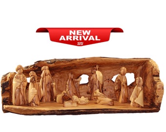 Madera de olivo única conjunto de natividad moderna con / sin cueva, conjunto de natividad de madera de Belén