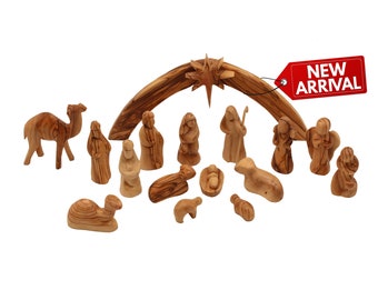 Hand Made Olive Wood Nativity 16 Pieces Set