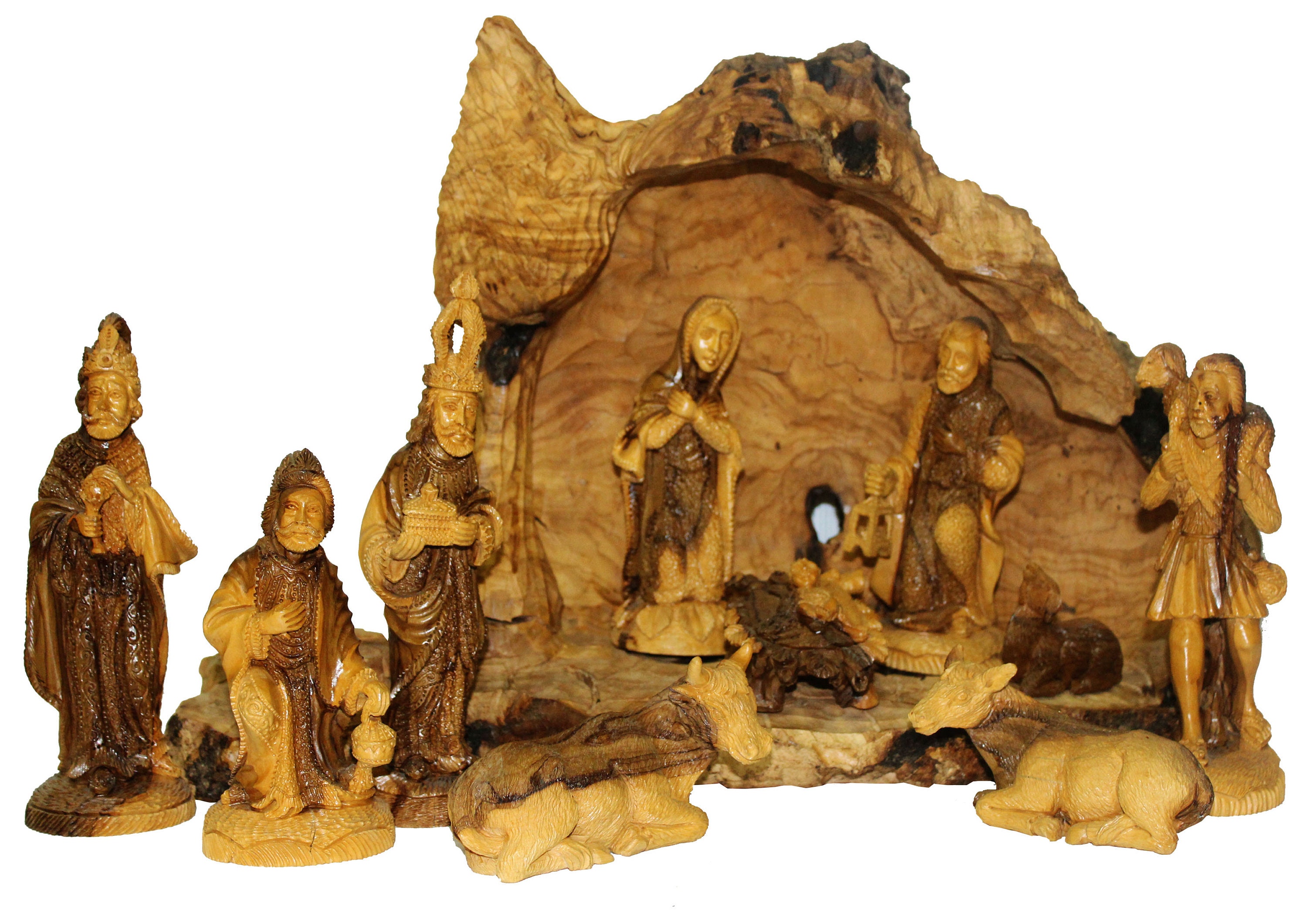 Unique Hand Carved Wooden Nativity Set With Natural Cave From Etsy