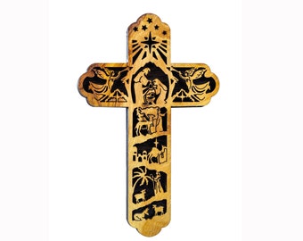 Olive Wood Nativity Cross