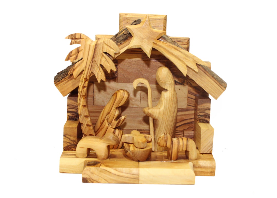Olive Wood Table Top Nativity Set Stable figures Glued Etsy