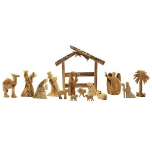 Hand Made Olive Wood Nativity 15 Pieces Set