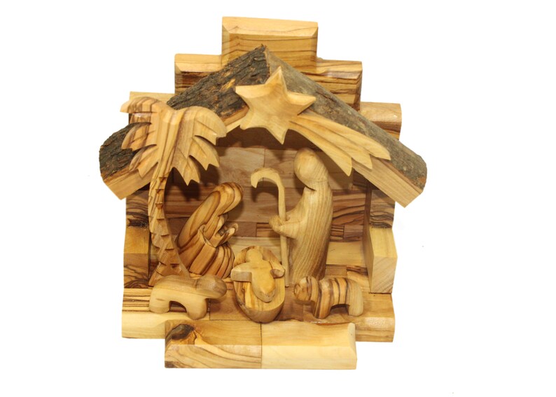 Olive Wood Table Top Nativity Set Stable figures Glued Etsy