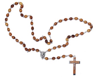 Olive Wood Rosary, Wood Praying Beads, Jerusalem Soil, Holy Land Rosary