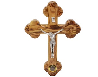 Olive Wood Cross With Crucifix & Bethlehem Soil