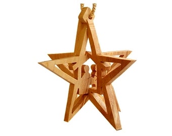 Olive Wood 3D Nativity Bethlehem Star Christmas Ornament