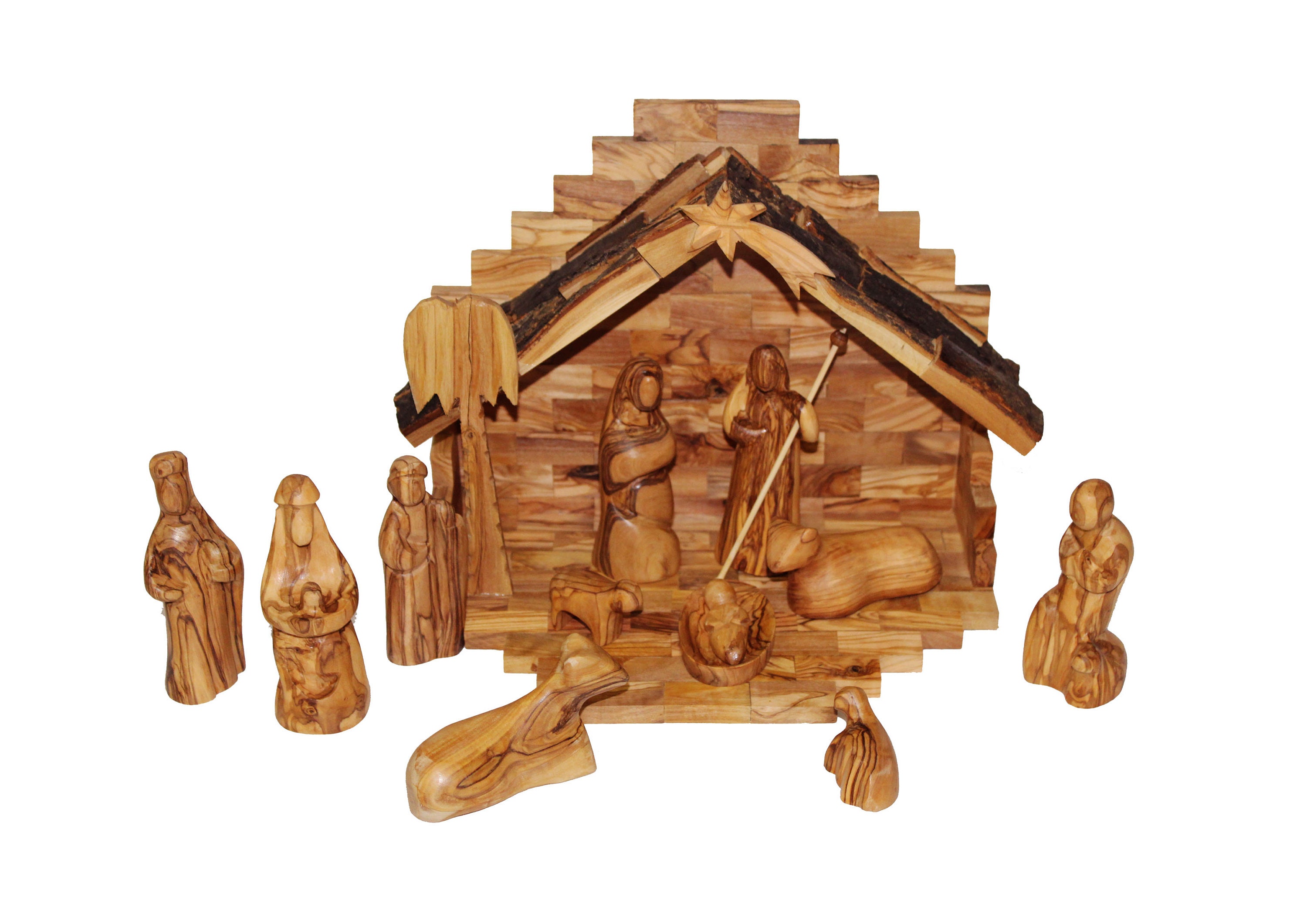 Olivewood Small Crib Nativity Set From Bethlehem 