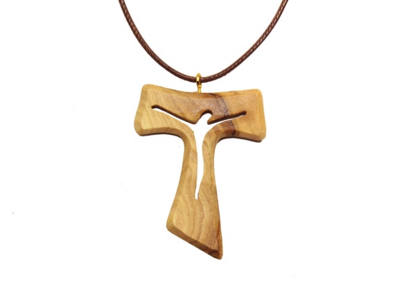 Olive Wood Hand Carved Crucifix Tau Cross Pendant Australia