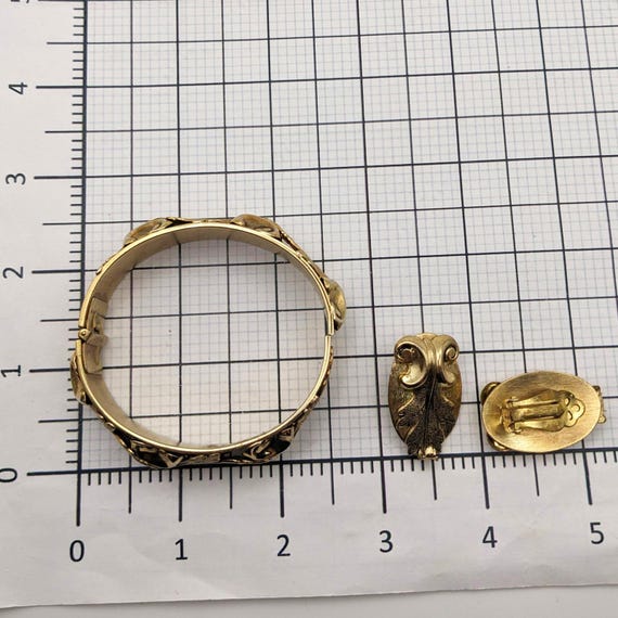 Whiting and Davis Gold Tone Ornate Scroll Bracele… - image 6