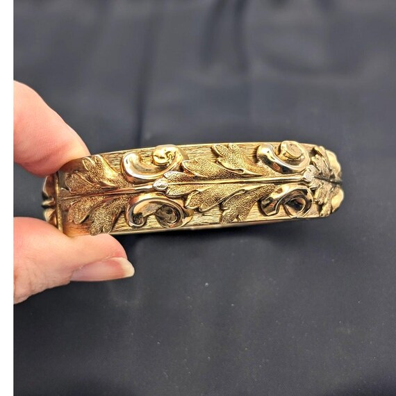Whiting and Davis Gold Tone Ornate Scroll Bracele… - image 5