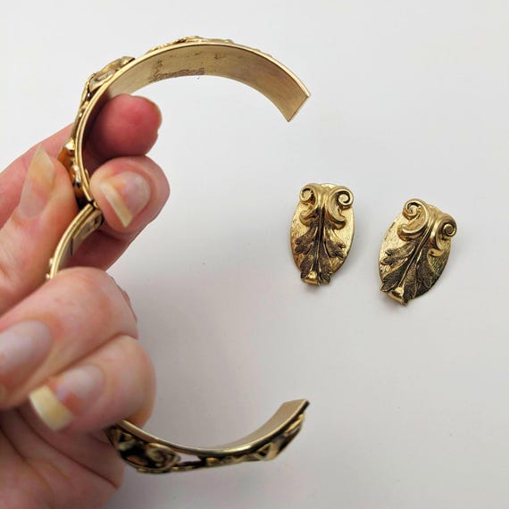 Whiting and Davis Gold Tone Ornate Scroll Bracele… - image 2