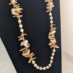Signed Miriam Haskell Mother of Pearl and Shell Long Vintage Necklace