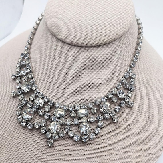 Vtg Wide Rhinestone Choker Necklace Full of Clear Crystals for