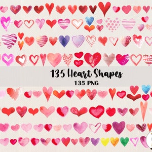 135 Heart Shape Png, Acuarela Clipart, Formas de acuarela, Corazón rosado, Corazón de amor Png, Descarga instantánea